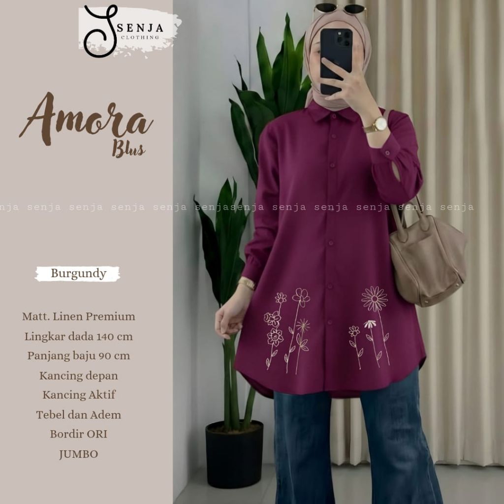 Kemeja Tunik Wanita Bordir Amora Blus Jumbo – Bahan Linen Tebal dan Adem
