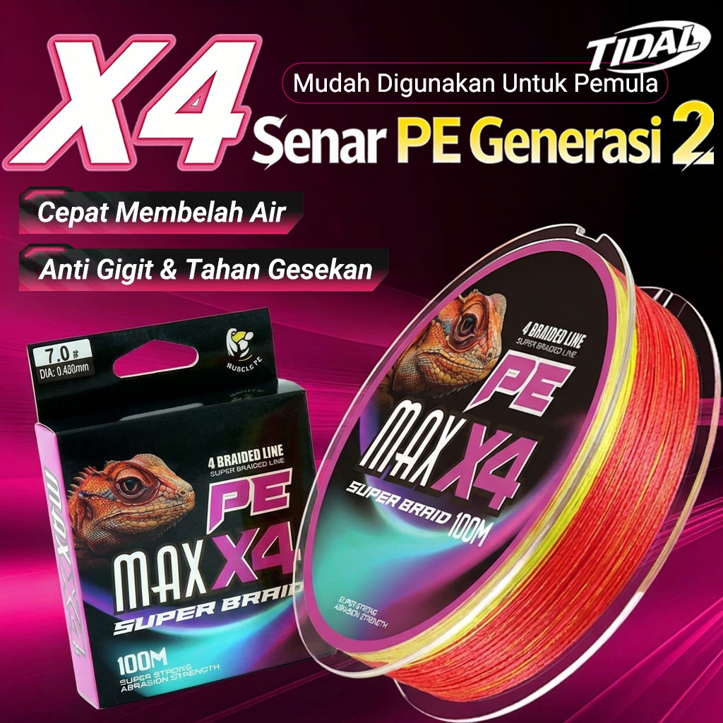 Tali Pancing PE MAX X4 100M Senar Pancing Braided Line 4 Braided Kuat Awet 20LB 25LB Senar PE 1.5# 2