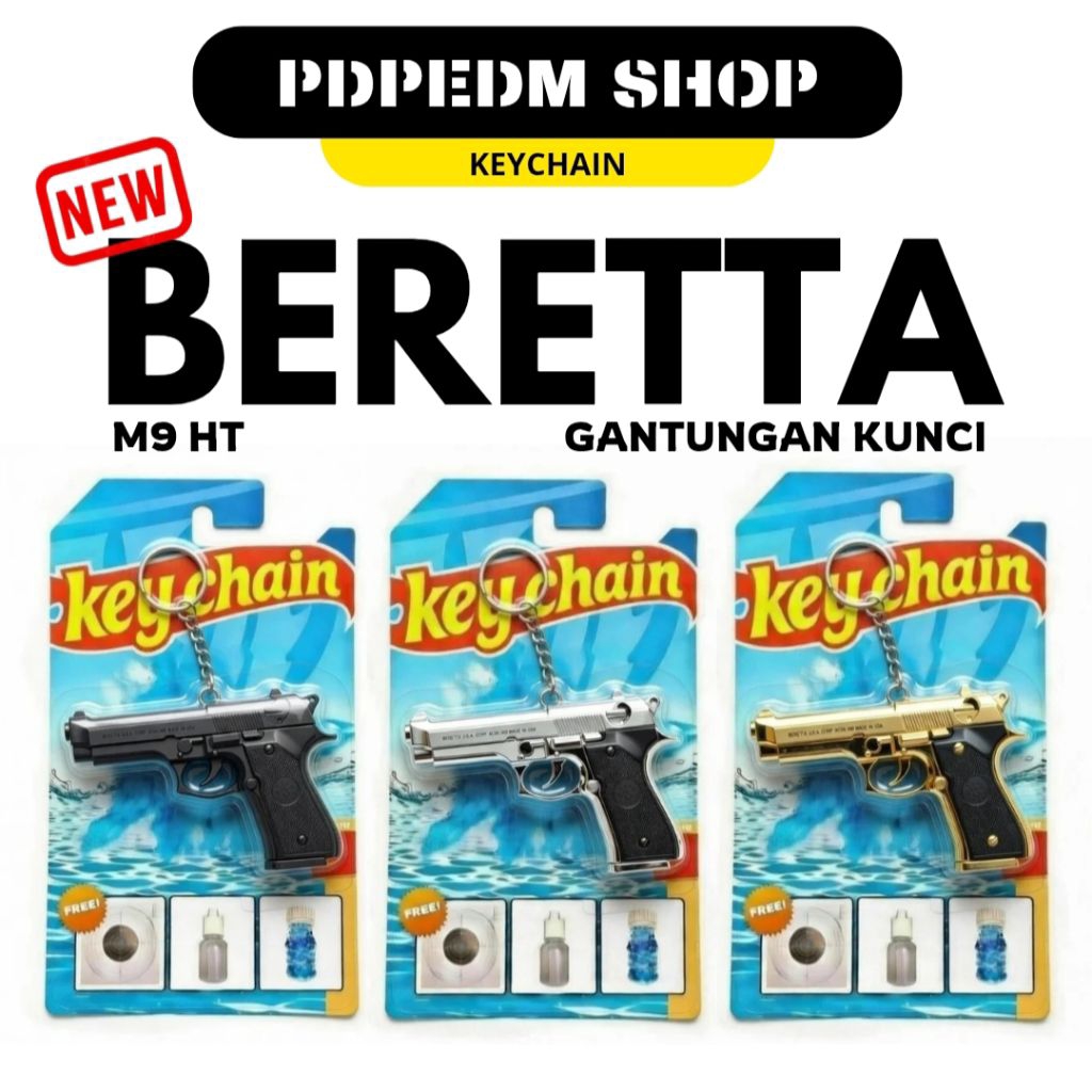 Gantungan Kunci Eksklusif Keychain Model Pistol Beretta M9 HT Alloy Keychain