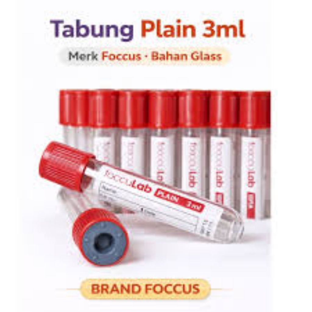 TABUNG VACUTAINER TUBE PLAIN 3ML GLASS MERAH FOCCUS