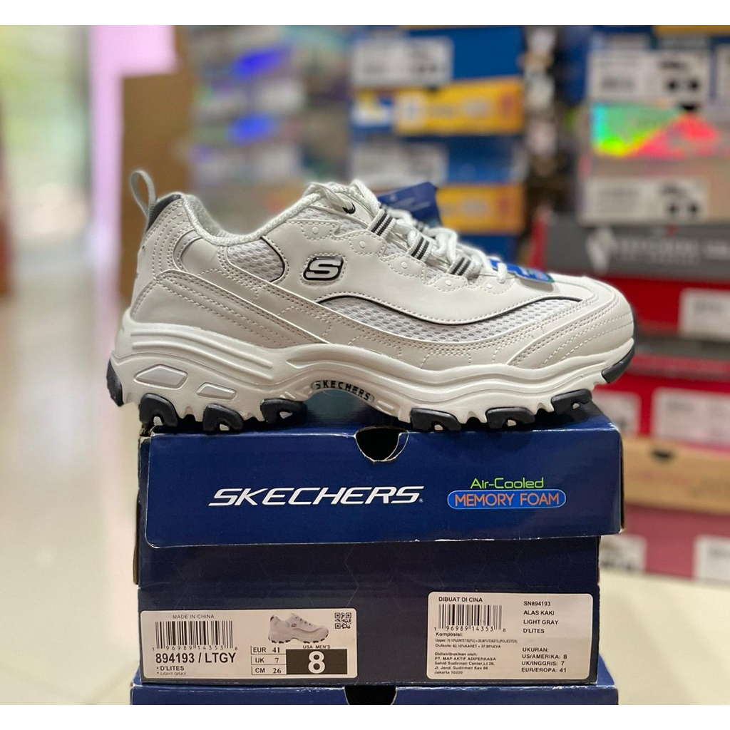 Skechers D LITES 894193 LTGY PRIA  size 41(26cm)(1) >42(27cm)(2)MADE IN CHINA