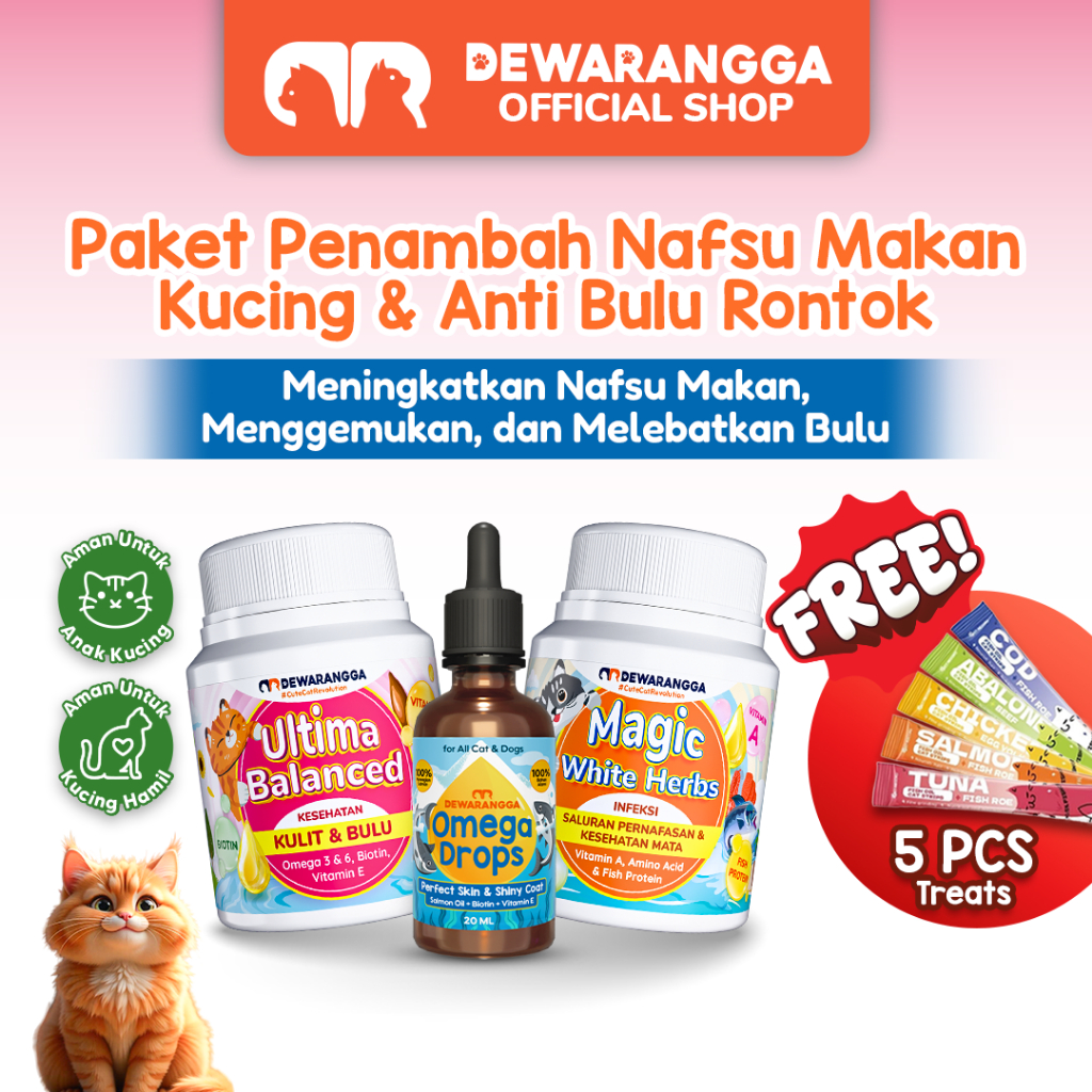 Dewarangga Paket Kucing Gemuk Penambah Nafsu Makan dan Bulu Anti Rontok - Vitamin Kucing Gemuk dan B