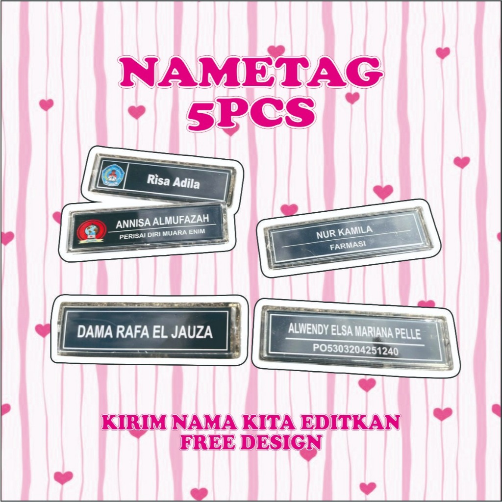 5PCS NAME TAG CUSTOM NAMA / LOGO / KETERANGAN / Papan Nama Akrilik Bening / Name Tag atau Papan Nama