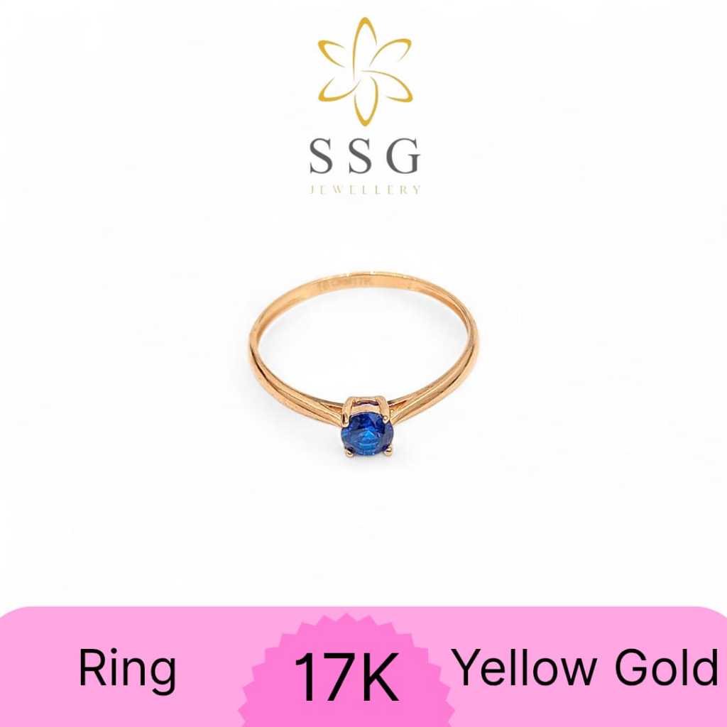 Cincin Permata Biru Solitaire Yellow Gold / Emas Kuning 17K - SSG JEWELLERY