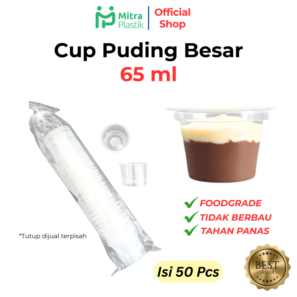isi 50pcs Cup Puding Plastik Besar 65ml Gelas Wadah Puding Bening