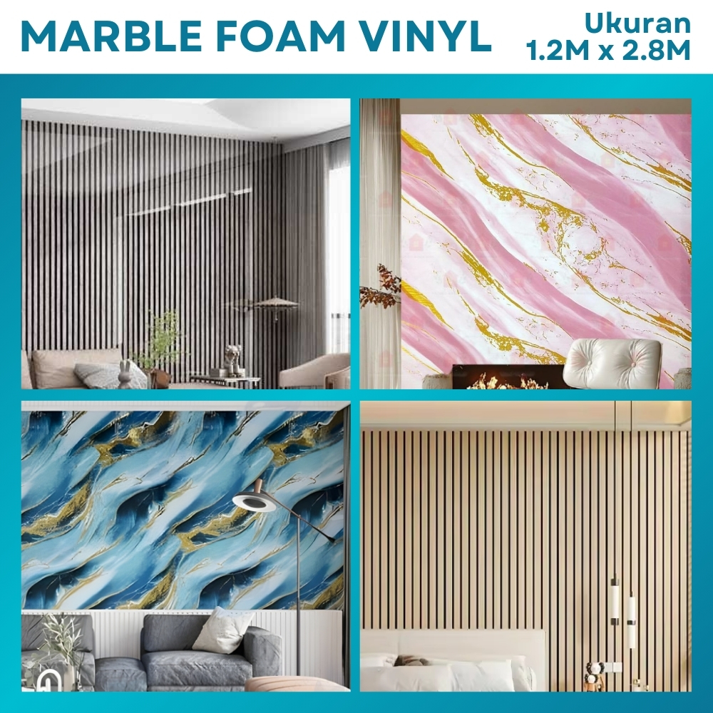 Wallpaper Foam Dinding Ruang Tamu 3D Minimalis Sticker Marble Foam Motif Marmer Panel Bahan Tebal