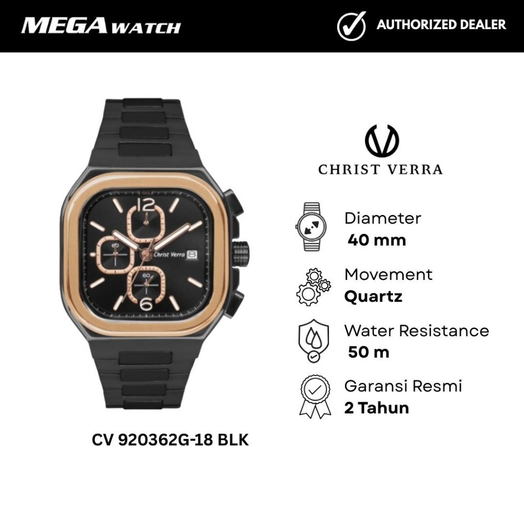 Jam Tangan CHRIST VERRA Pria Original CV 920362G-18 BLK