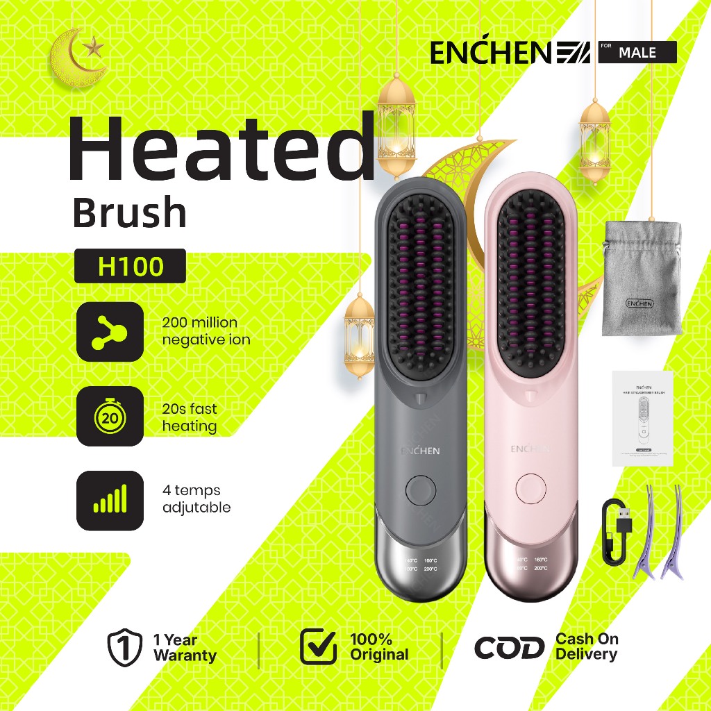 ENCHEN H100 Electric Sisir Pelurus Rambut Tanpa Kabel 4 Tingkat Pengaturan Dan Kontrol Suhu Free Hai