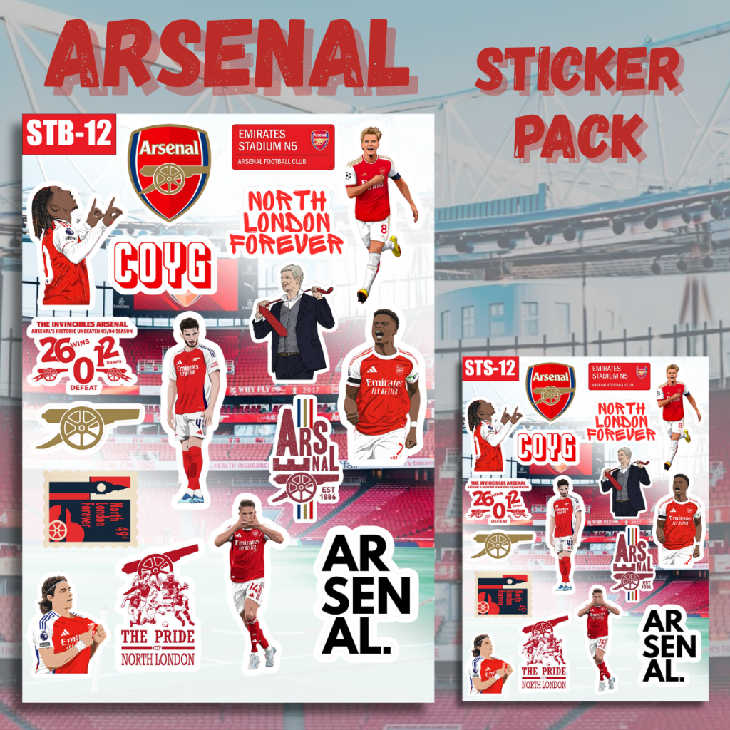 Arsenal Football Club Vinyl Sticker Pack – Stiker Arsenal FC COYG North London Forever Waterproof St