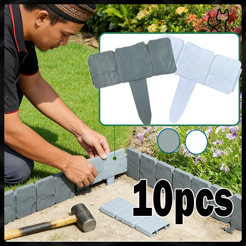 10 PCS Pagar Pembatas Tanaman Dekorasi Taman Pagar Plastik Mini Pagar Kebun Tanaman PVC Putih Hiasan