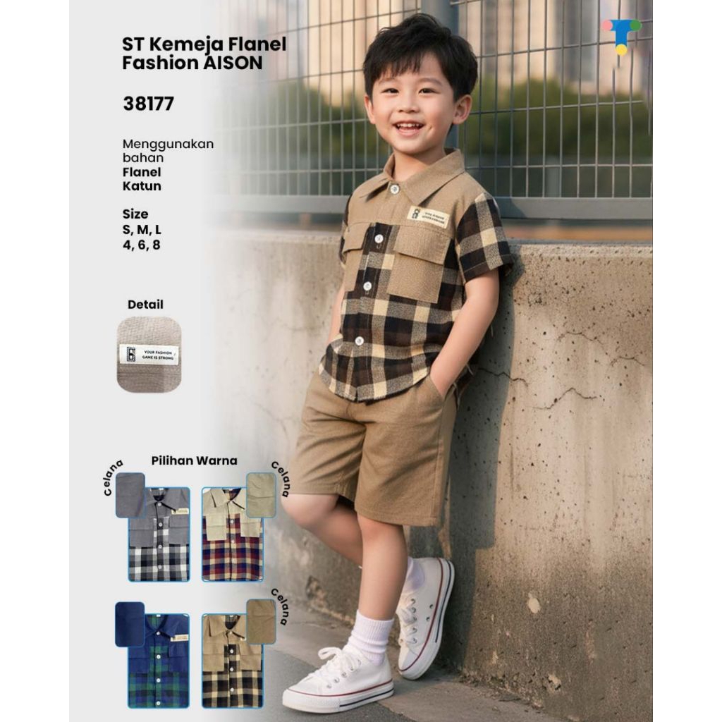 Setelan anak laki- laki kemeja flanel Fashion AISON