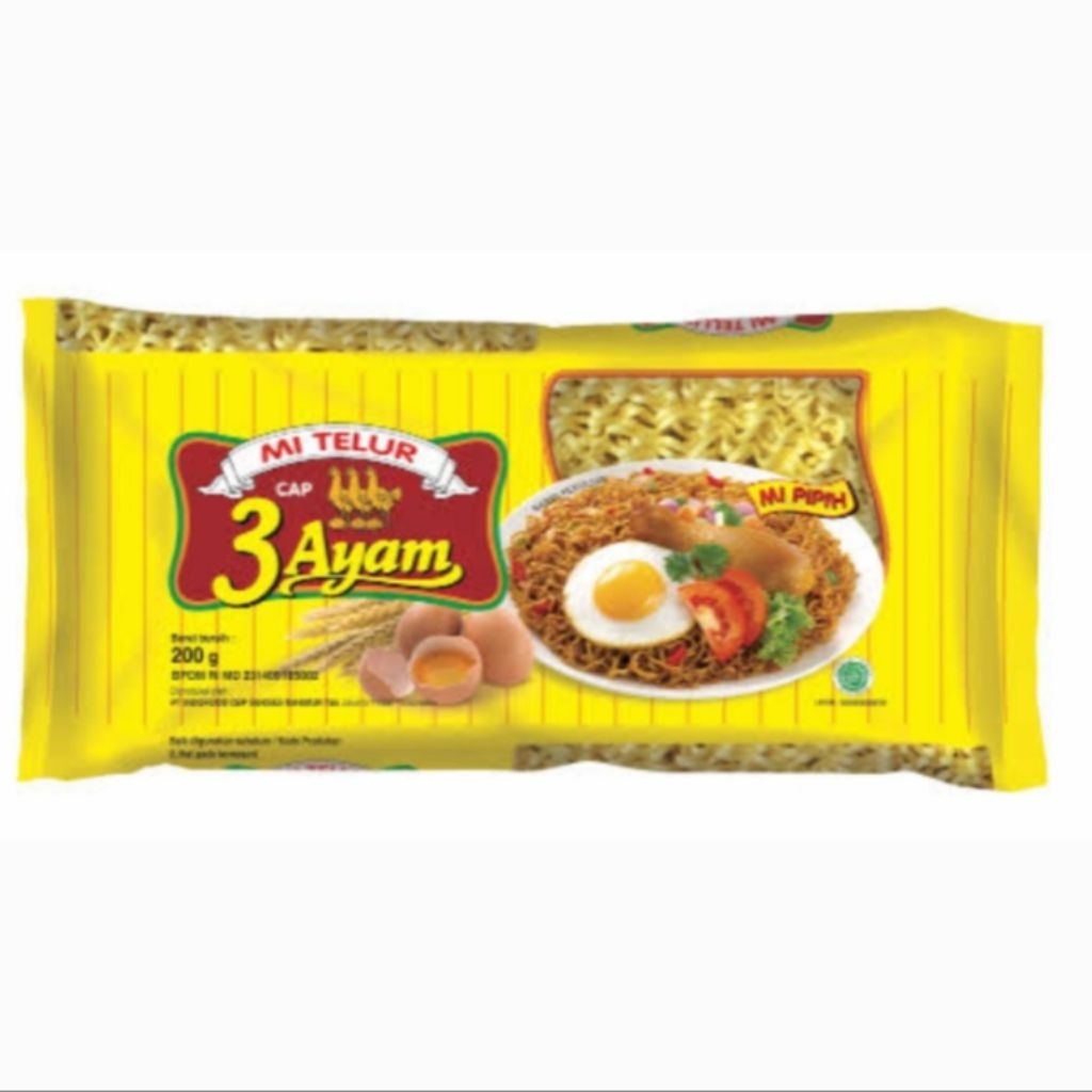 Mie Kering 3 Ayam Pipih Mie Telur Kering Untuk Bakmi dan Mie Ayam