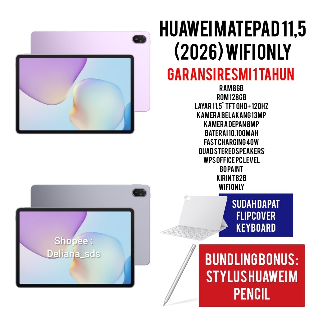 Huawei Matepad 11,5 2026 8/128 Wifi Only Garansi Resmi 1 Tahun Huawei Matepad 11.5 2026 Tab Huawei M