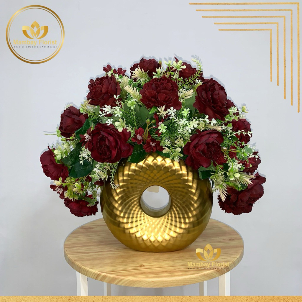 rangkaian bunga meja artificial vas donat premium