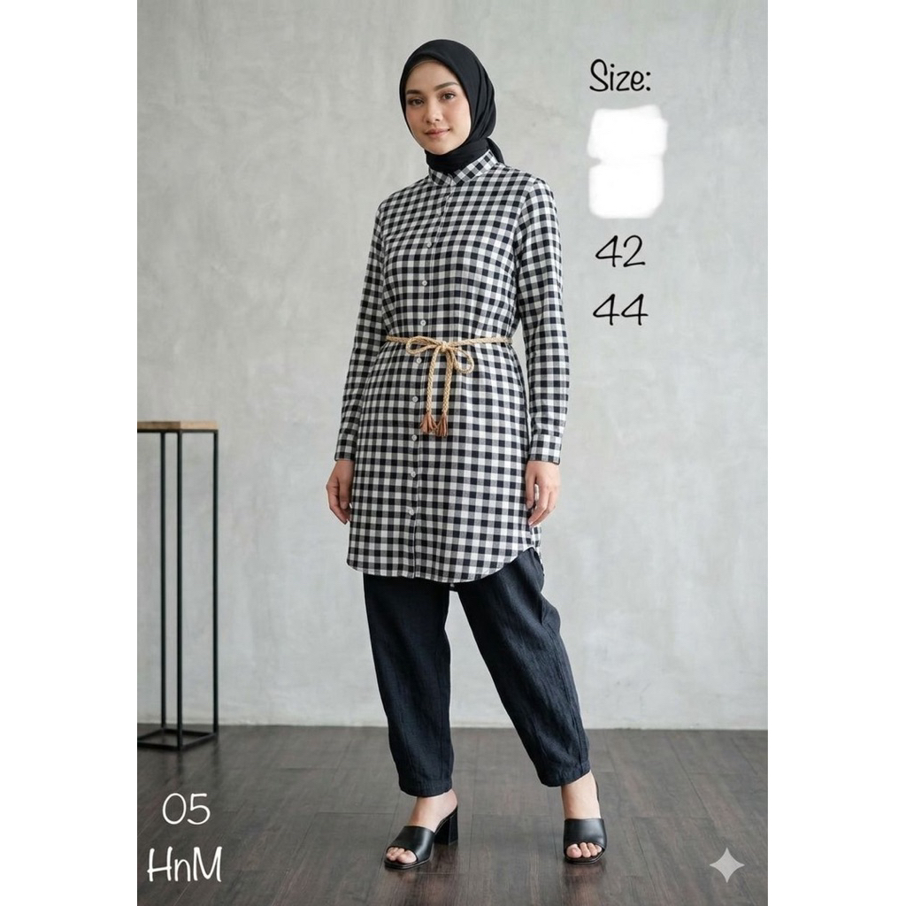 Long Tunik||Long Tunik H&M||Tunik Kotak-Kotak