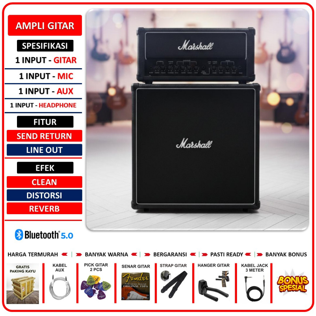 Ampli Gitar & Bass 12 Inch bluetooth Marshall Head Cabinet bisa untuk karaoke termurah