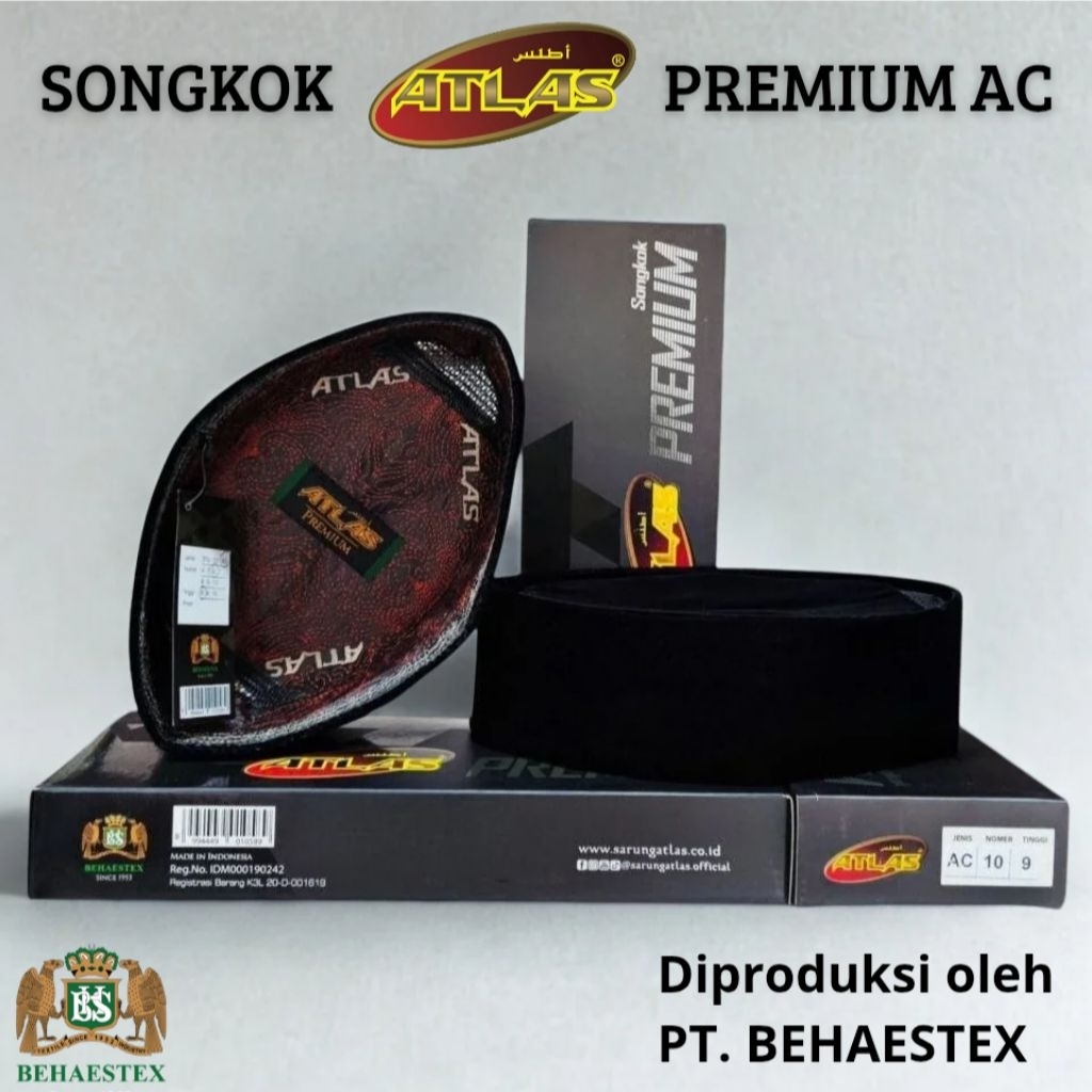Songkok Hitam Polos Kualitas SUPER PREMIUM | Peci Kopiah Atlas AC Anti Gerah Tahan Air