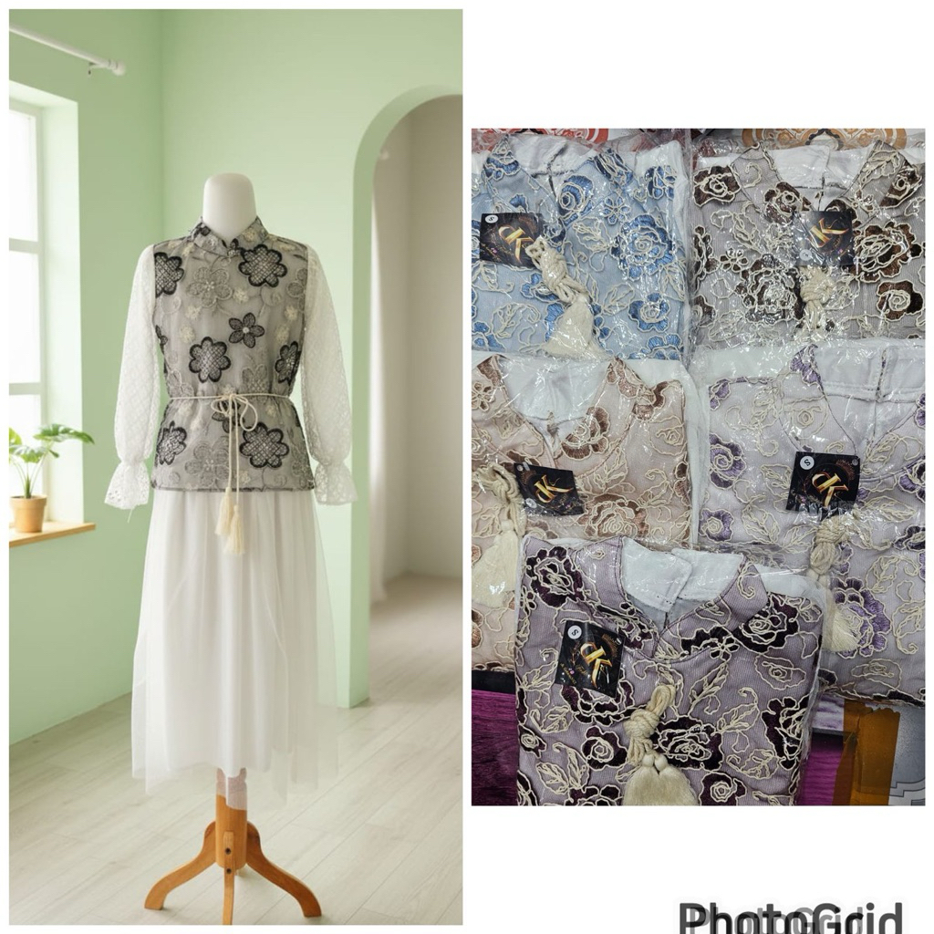 GAMIS MUSLIM ANAK PEREMPUAN BAHAN BROKAT MIX TILE (USIA 6-12 TAHUN)