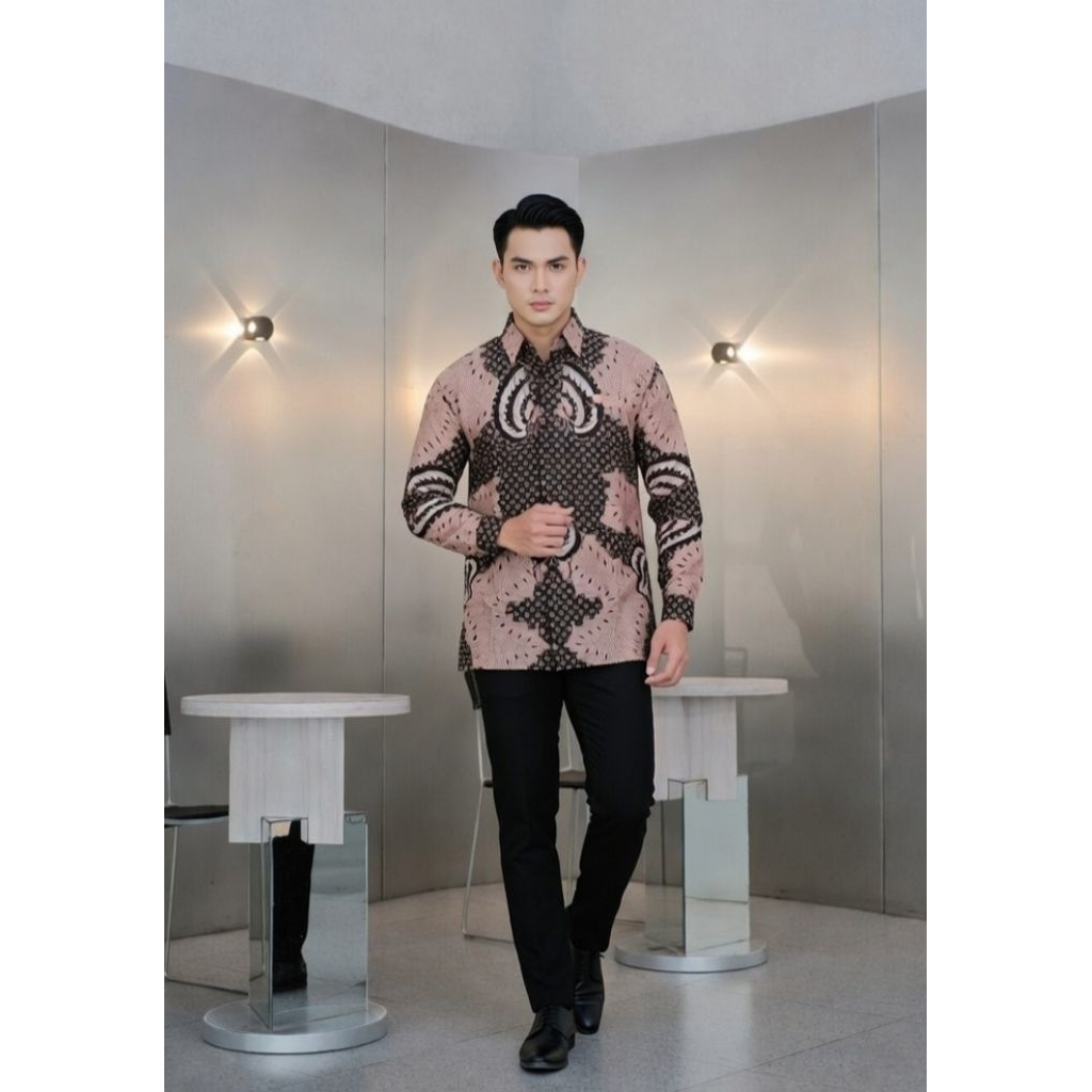 Niki Batik Premium - Kapal Kandas Mocca Kemeja Batik baju pria kemeja lengan panjang lapis furing ka