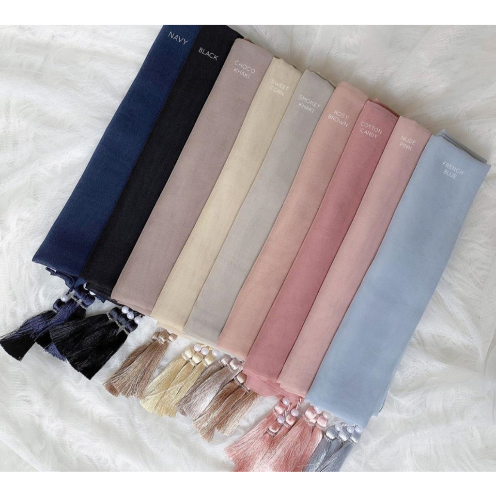 Jilbab Segi Empat Paris Premium Polos Original Tassel Anti Letoy