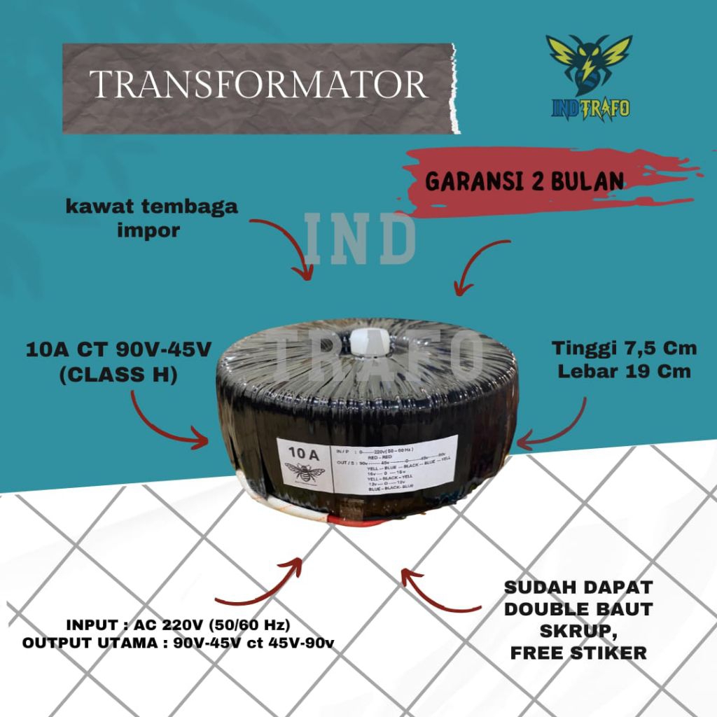 Trafo Toroid Donat 10 Ampere CT 90V-45V