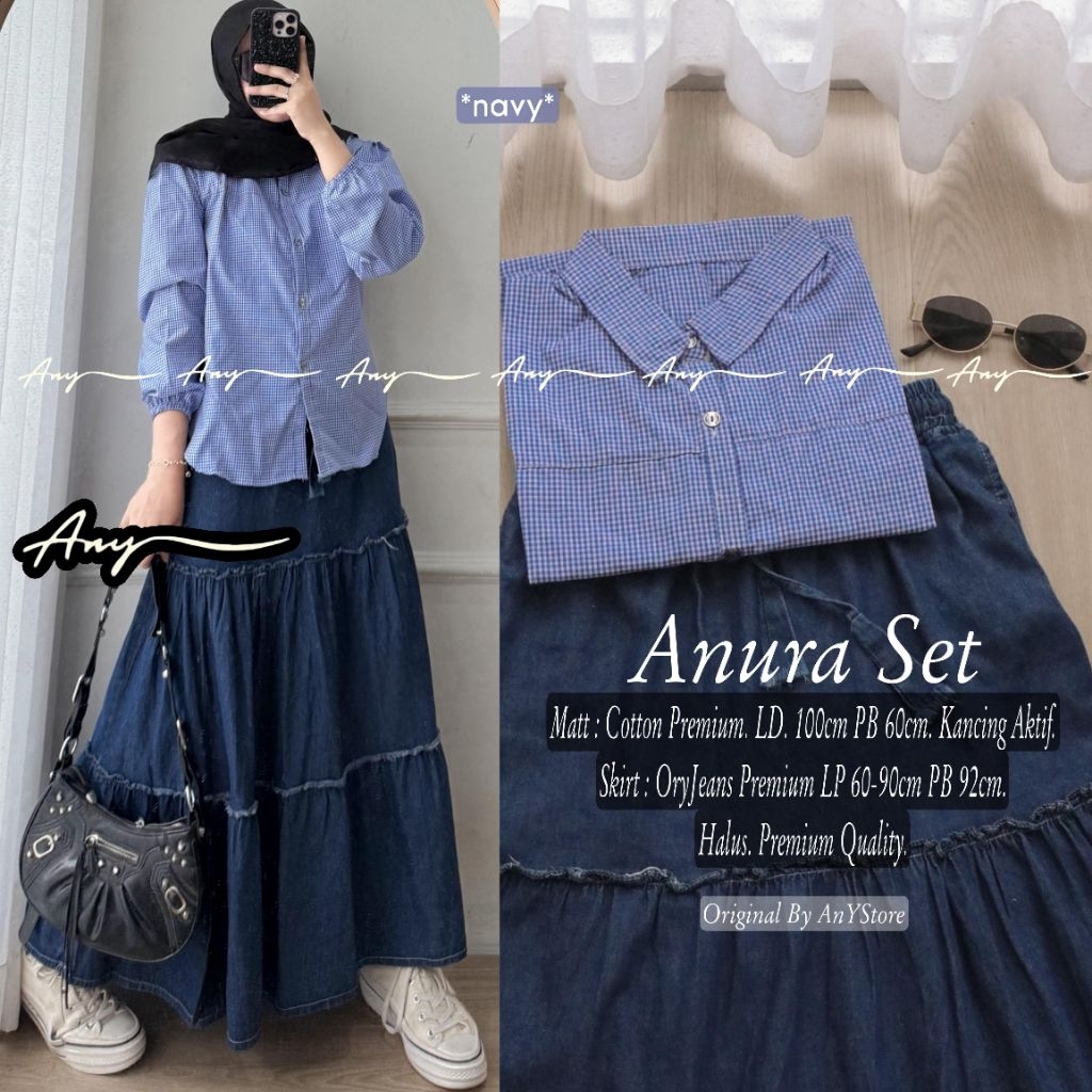 tesla kira one set rok jeans by A.N.Y kemeja stripe baju kemeja wanita one set wanita kekinian rok p