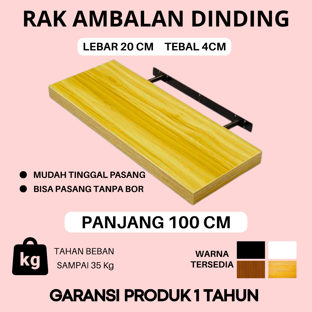 Ambalan dinding minimalis Rak kayu kamar ruang tamu dapur serbaguna panjang 100cm
