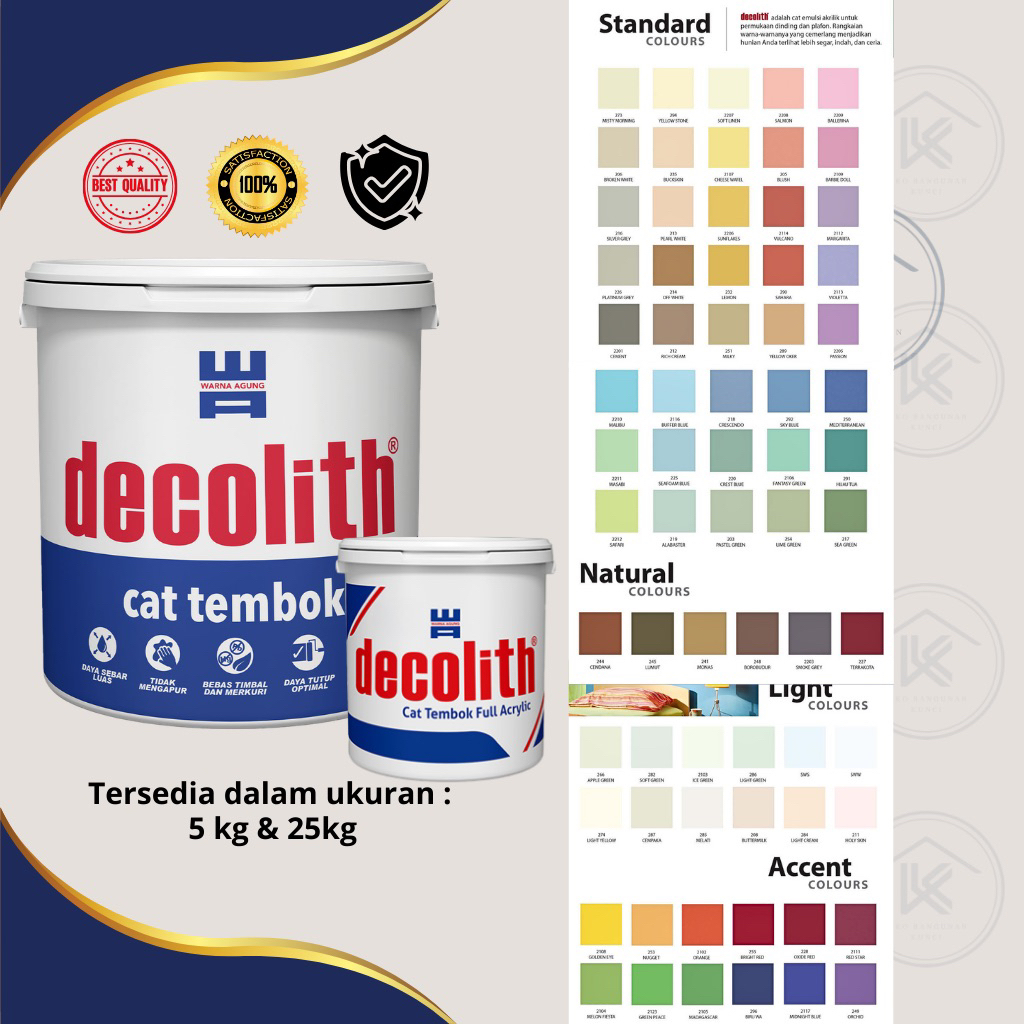 CAT TEMBOK DECOLITH 5KG, 25KG CAT INTERIOR EKSTERIOR WARNA LENGKAP