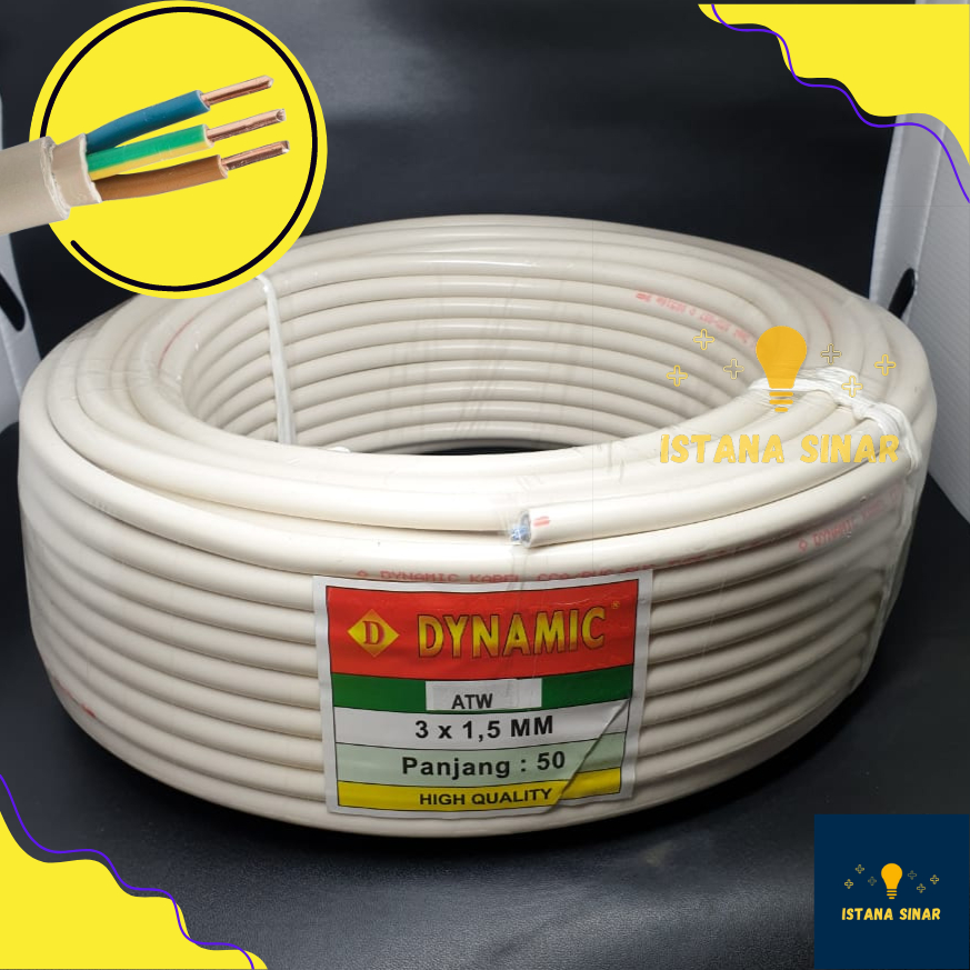Kabel listrik NYM 3 x 1.5 mm Dynamic 1 ROLL Kabel tembaga Kabel kawat Kabel tunggal 1 Gulung 1 Roll
