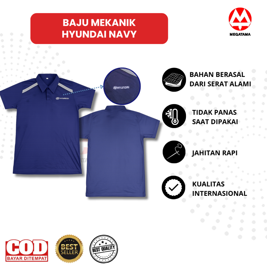 Baju mekanik hyundai Navy | Atasan hyundai  | Baju Biru dongker | Kemeja mekanik dongker