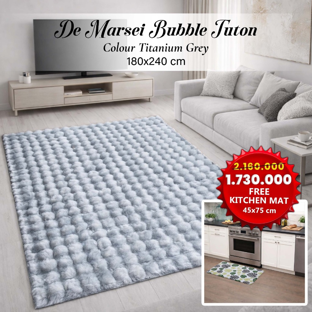 Fluffy 3D Bubble Rabbit Fur Ulltra Soft and Smooth Bedroom Carpet - DE MARSEI KARPET BULU BUBBLE RAB