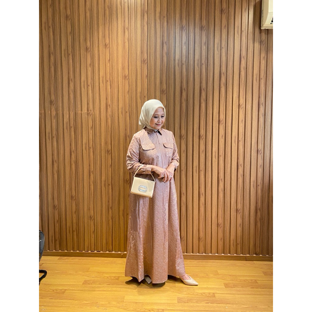 Dress Satin Full Bordir Brown | Dress Satin Premium | Dress Full Bordir