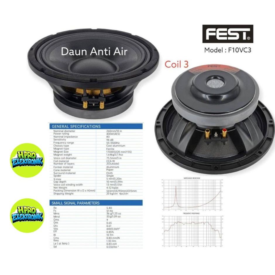 Speaker Komponen FEST F10VC3 F 10VC3 F10 VC3 10 Inch
