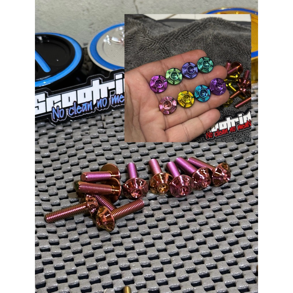 Baut Titanium Bigstars Breket knalpot Racing Shijiro, Akra, Remus Vespa matic
