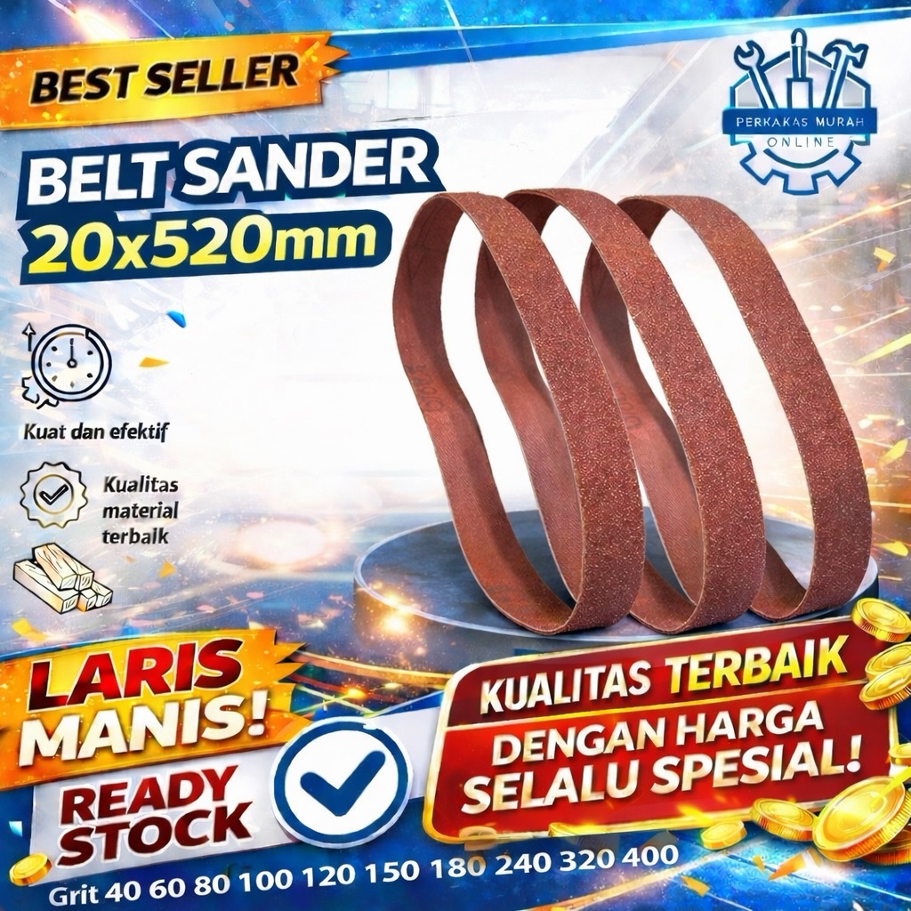 Amplas Belt 20x520mm Sanding Belt Untuk Belt Sander Mesin Amplas Kayu Metal Grit 40 60 80 100 120 15