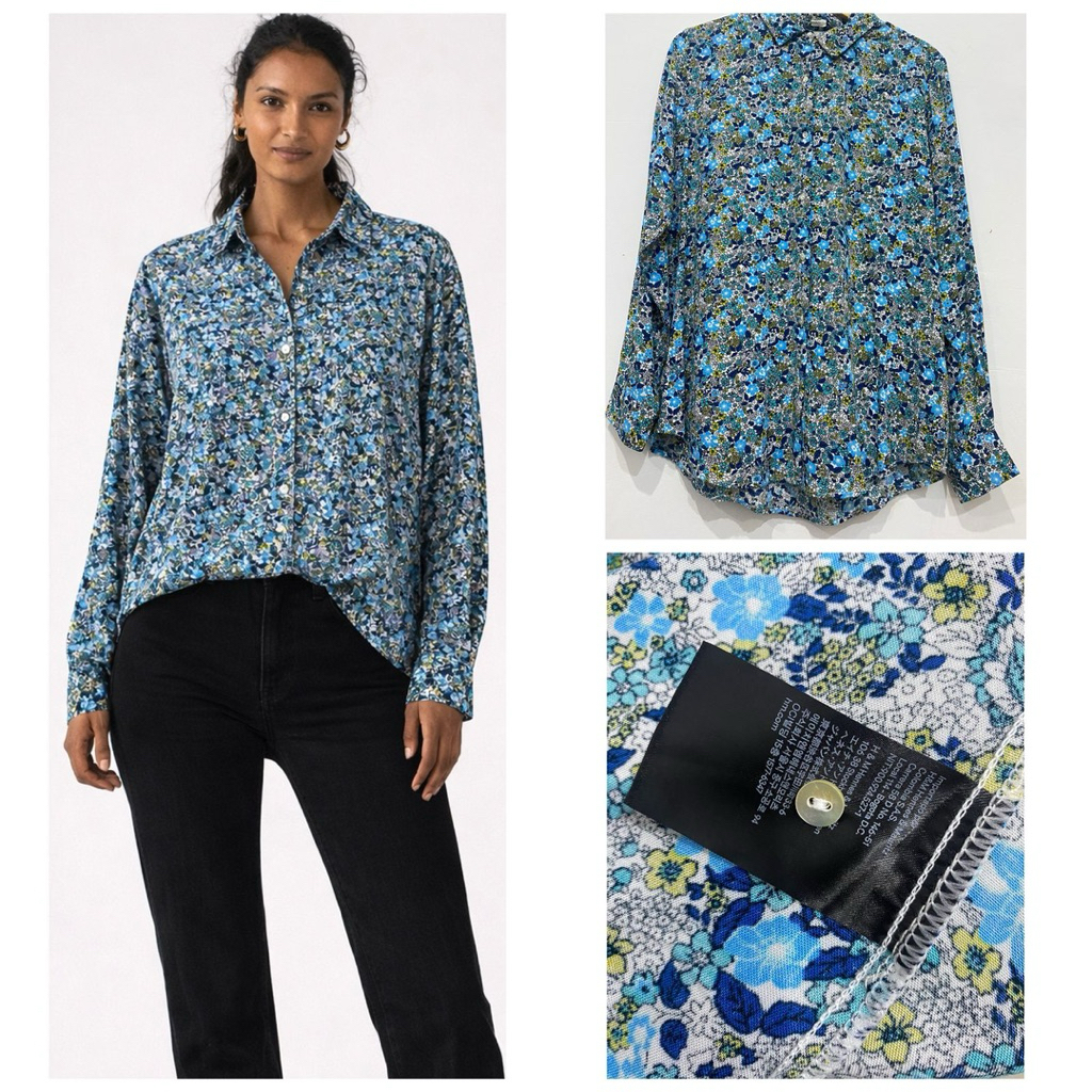 H&M Blue Garden Floral Shirt | H&M Kemeja Motif Bunga Biru | Kemeja H&M