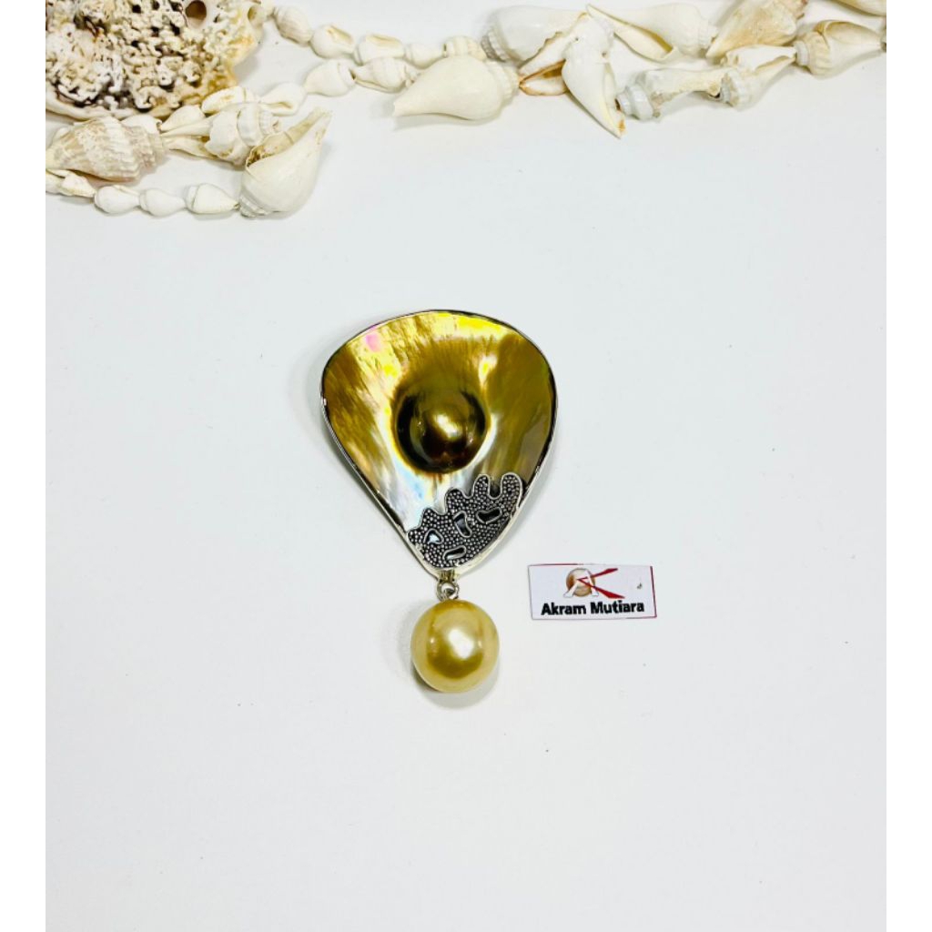 Bros perak kerang Mutiara air laut Baroque asli lombok