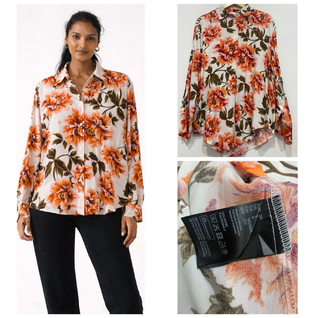 H&M Orange Blossom Floral Shirt | H&M Kemeja Motif Bunga Orange | Kemeja H&M