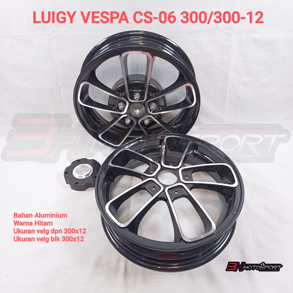 VELG LUIGY UNTUK MOTOR VESPA CS-06 300/300 RING 12 HITAM