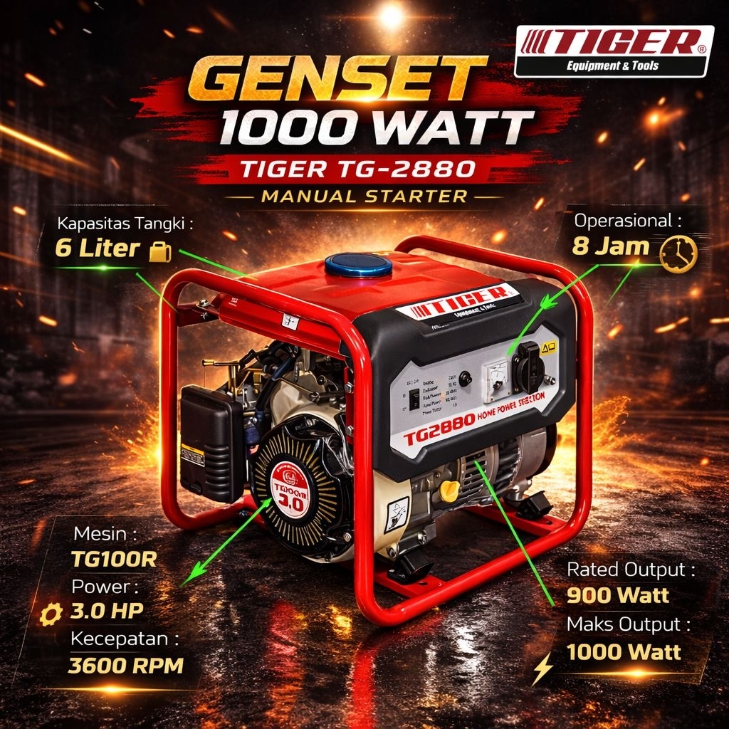 GENSET 1000 WATT TG 2880 GENSET TIGER