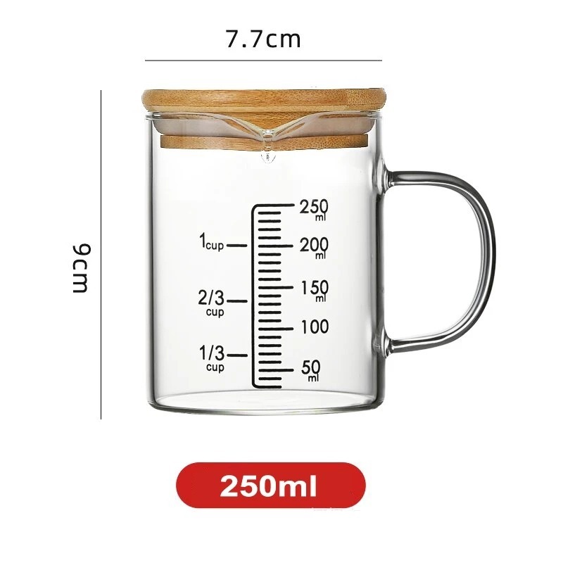 Gelas Ukur Kaca Tutup Kayu Measuring Cup Kaca Gelas Takar Gelas Takaran Avila 250 ML