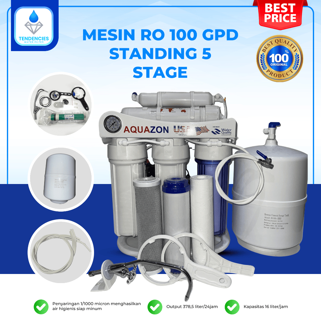 Mesin RO 100 GPD UK Standing 5 Stage Reverse Osmosis Filter Air Minum Rumah Tangga Depot
