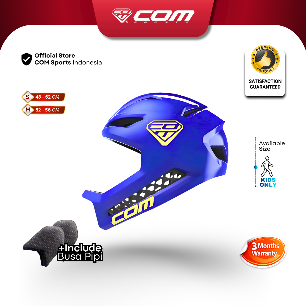 [Pre Order] COM SPORTS Kids Helmet R3 / Helm COM R3 Pushbike Balance Bike - Blue Glossy
