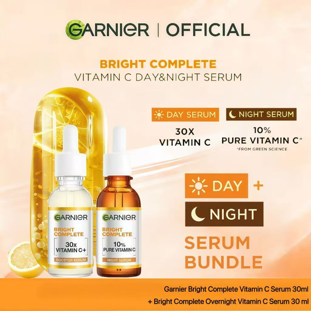 [Paket Skincare] Garnier Bright Complete Vitamin C Day & Night Serum Kit – Paket Serum Pagi & Malam 