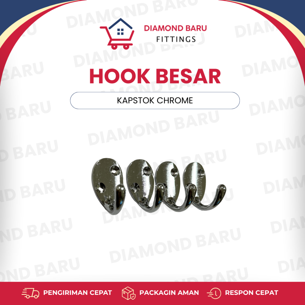 Kapstok Hook Besar / Gantungan Dinding Double Hook / Gantungan Baju 4 Pcs