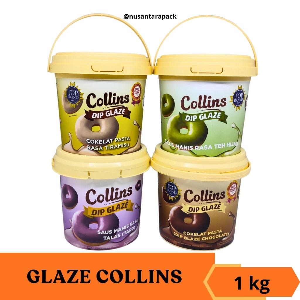 Glaze Collins 1 Kg Dip Glaze Donat | Topping Donat Premium Coklat Matcha Taro Tiramisu