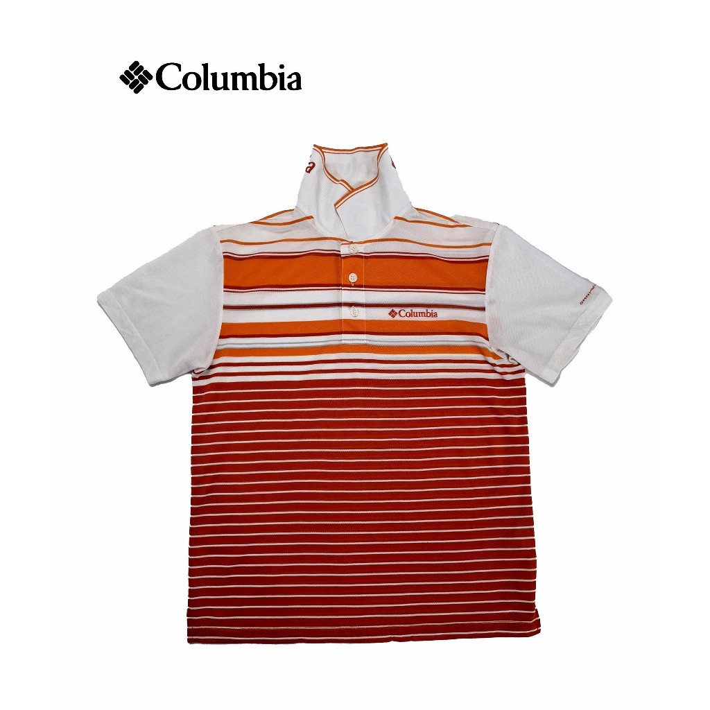 Polo Shirt Columbia Original Pria – Stripe Merah Putih Orange – Kaos Polo Outdoor / Casual