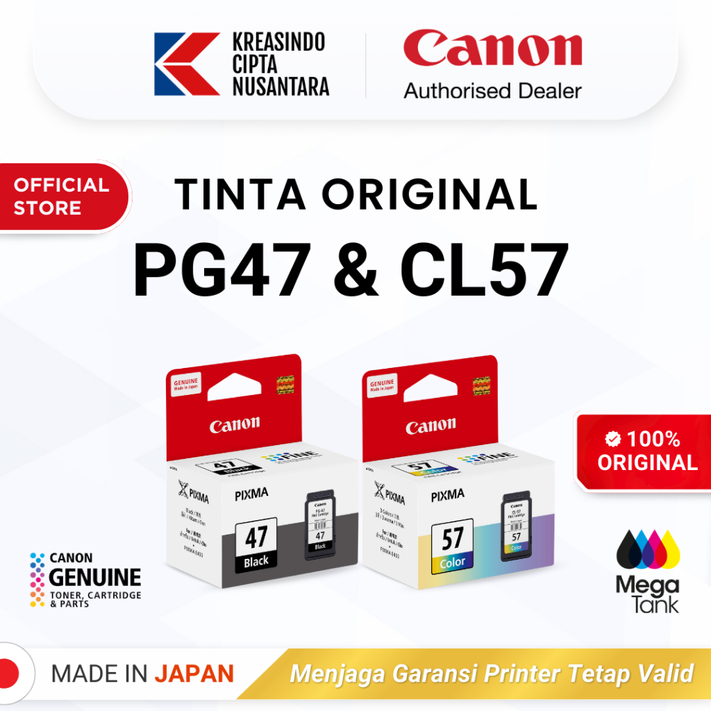 100% ORIGINAL Tinta Canon PG 47 Black / CL 57 Color - Tinta Canon E410 E470 E3470 E4570 - Tinta Asli