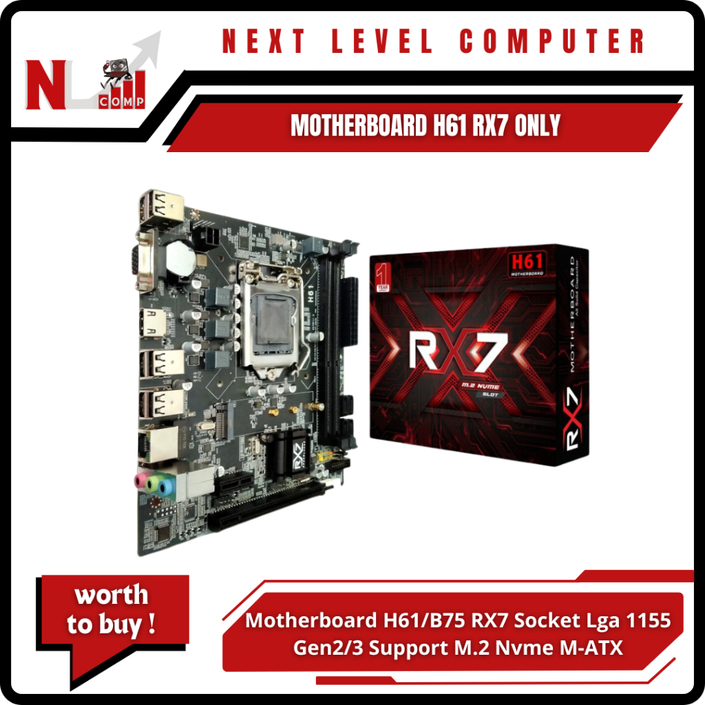 MAINBOARD Office/Editing/Gaming H61 RX7- MOTHERBOARD RX7 H61 Support M.2 NVME Socket LGA 1155 DDR3 M