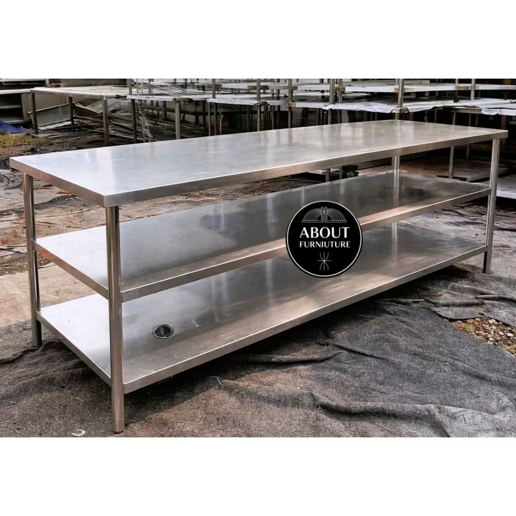 Meja 3 Susun MBG Stainless Steel | Meja Dapur Stainless 3 Susun | Meja Stainless Dapur Restoran